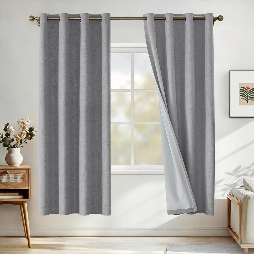 Brand New CYCMACO Grey Faux Linen 100% Blackout Curtains 52"W × 72"L – 2 Panels
